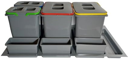 Prima-Online Système de tri des déchets pour tiroirs, système de tri des déchets, de cuisine, avec 4 compartiments de séparation pour tiroirs, 90 cm, 2 x 15 l, 2 x 7 l, 2 x Kunststoffschale, Gris