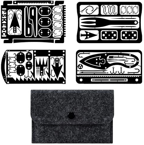 AYMQC Carta di Sopravvivenza Carte di Pesca in Acciaio Inox Multifunzionale Attrezzatura da Campeggio per la Pesca Escursionismo All'aperto Caccia 4 Pezzi (Nero)