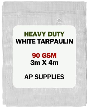 AP Supplies 90gsm Tarpaulin Cover 3m x 4m, Waterproof Groundsheet