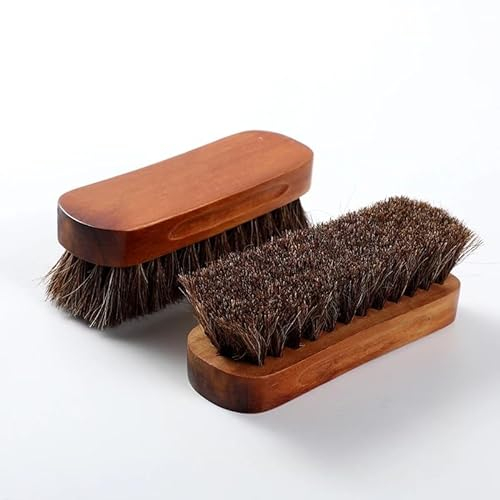 WLTYSM Shoe Brush 2PCS Horsehair Polishing Brush Dutch Wood Handle Use For leather Shoes Bag Coat Car Seat Soft Dust Removal And Polishing Shoe Polish Brushes