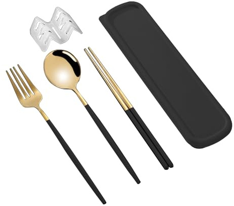Essstäbchen-Besteck-Set aus Metall, koreanischer Stil, Edelstahl, Essstäbchen, Gabel, Löffel, Abendessen-Set für den täglichen Gebrauch, Reiseutensilien-Set, Essstäbchen-Set, wiederverwendbar