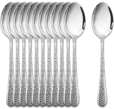 TEAMFAR Teelöffel Set, 12-teilig Kaffeelöffel Dessertlöffel aus Edelstahl, Klein Löffel mit Hammergriff, Spiegelpoliert, Spülmaschinenfest, 15cm
