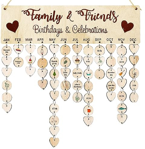Cisolen Wandkalender Holz Geburtstagskalender DIY Kalender Erinnerung Plaque für Geburtstage Erinnerungen Wandbehang Kalendertafel Geschenk Familie Geburtstag Wand Hängen