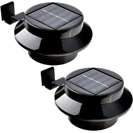 F&W Solar Gutter Lights Outdoor, LED Fence Gutter Lamp Lights, IP44 Waterproof Security Outdoor Garden Wall Lights for Gutters Porch Pathway SL-6102 (Black, 2)