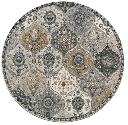 IGTOPS Runder Teppich Boho Teppich, rutschfest Baumwollteppich, Washchbar Küchenteppich Modern Weich Kurzflor Blumenteppich, Badematten, Glatte Pelzteppiche Bodenteppichmatte (Grau, 140CM)