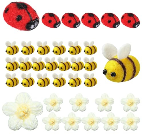36 Stück Ladybug Biene Filzblumen Marienkäfer Bienen deko Bienen Biene deko Streudeko Papierblumen Marienkäfer Deko Glückskäfer Filz Deko Deko Bienen für DIY Handwerk Shop Kleidung Dekorationen