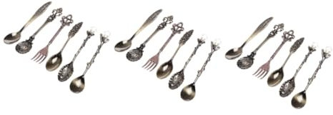 Cabilock 18 Piezas vajilla antigua Cubiertos antiguos europeos Cucharas y tenedor en cucharadas de café cucharas de postre retro cucharas de cafe tenedores de postre pastel colocar
