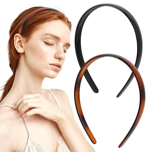 2 Stück Kunststoff Stirnband Einfach Zweireihige Stirnbänder Anti-Rutsch Haarreifen mit Zähnen Schwarz Braun Haarband Zubehör Kopfbedeckung Damen Haarzubehör DIY Haarschmuck