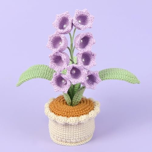 BYVUTE Bouquet di orchidee a campana all'uncinetto, rifinito a mano, 9 fiori artificiali lavorati a maglia, decorazione per ufficio, cucina, soggiorno, tavolo, ufficio, camera da letto (viola)