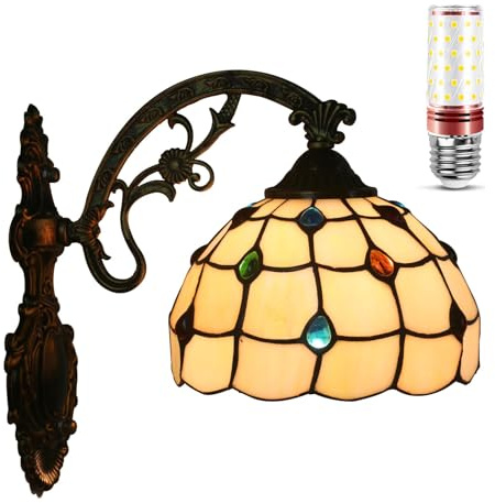 Uziqueif Tiffany Style Wall Sconce Light 8 Inches, Vintage Stained Glass Sconces Wall Lighting Tiffany Wall Mount Lamp for Bedroom Hallway Stairway Living Room Kitchen, Baroque C