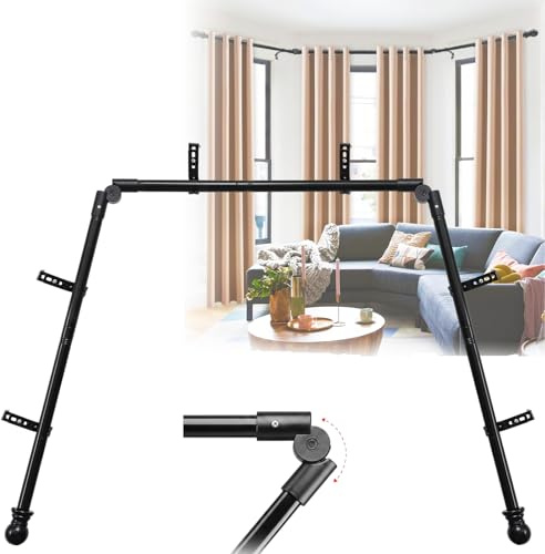 Bastoni per tende a bovindo, asta per tende ad angolo resistente, design fai da te regolabile per aste centrali e laterali, a forma di U, set con staffe per finestre, colore nero