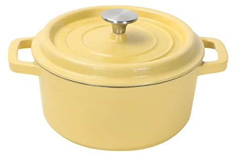 QTANZIQI Enameled Cast Iron Dutch Oven with Lid - 2.45 Quart Enamel Coated Cookware Pot, Long-Lasting, Naturally Non-Stick Enamel Dutch Oven Yellow 22cm