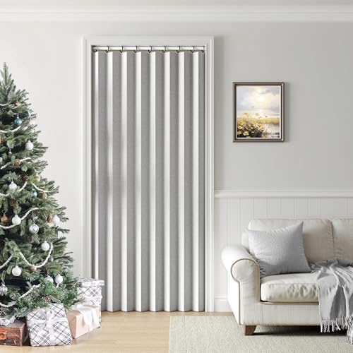 Treatmentex Full Blackout Pleated Folding Door Curtains Grey with Hooks, Accordion Closet Door Curtains, Wall Drapes, Room Divider, 42 W x 78 L 1 Panel Gray