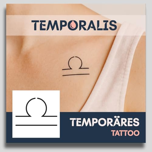 Fake Tattoo Sternzeichen – Temporalis® | Temporäre Tattoos für Erwachsene – EU-zertifizierte Kosmetik, vegan & wasserfest – Hält 1 bis 2 Wochen [ Waage – XS ]