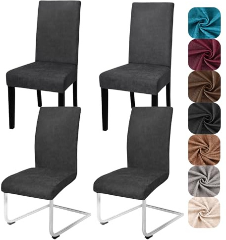 Alishomtll Sämischleder Stuhlhussen 4er Set Stretch PU Stuhlbezug Schwarz | Elastische Stuhlhussen Schwingstühle Universal Stuhlbezug Waschbare hussen für stühle Esszimmerstühle Bezug Küche Hochzeit