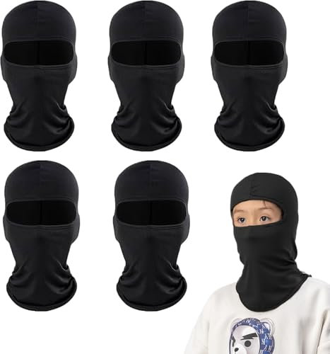 SEFIRST 5 Pcs Cagoule Enfants, Masque de Ski, Cagoule Moto Balaclava Hiver Tour de Cou Enfants Coupe, Protection UV, Charpe de Cou d'été pour Vélo Running Snowboard Chaud sous Casque (Noir)