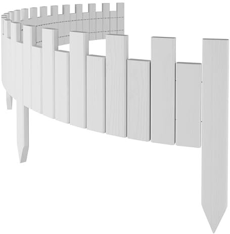 Floranica Beeteinfassung Rasenkante Holz 200 x 20 cm Weiß Rollzaun Holzzaun imprägniert Flexible Rollborder Palisade Gartenzaun Umzäunung für Garten