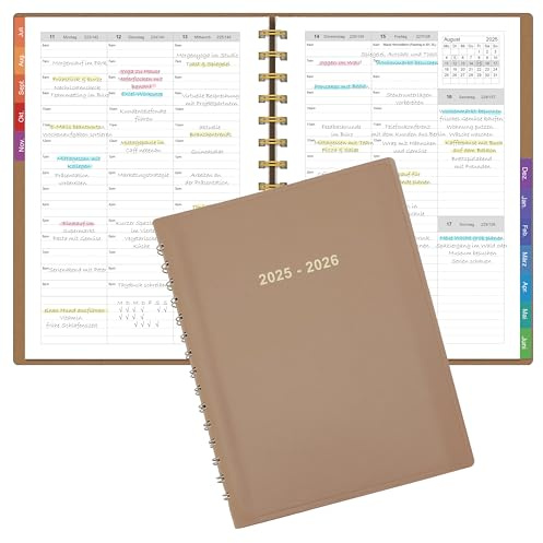 Leapig Terminplaner A5 2025/2026 Softcover mit Farbigem Randregister & Multifunktionalen Seiten – Juli 2025 bis Juni 2026 – 30 Minuten-Intervalle Wochenplaner 100 GSM Papier