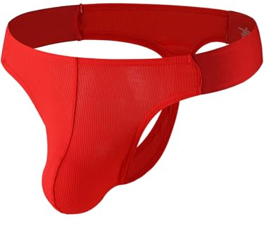 Summer Code Perizoma G String Uomo a Coste Traspirante String Thong Slip Mutande Thong Panty con Elastici Laterali, Rosso, M