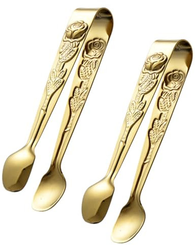 Mobestech 2pcs Stainless Steel Food Clips Ice Cube Cookie Clamps Rose Patterned Handle