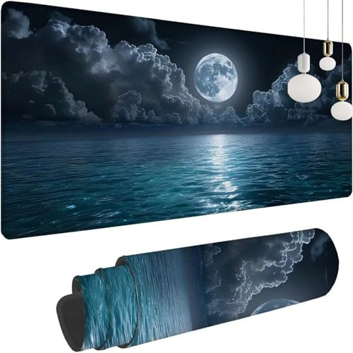 Tappetino Mouse XXL 900x400x3mm, Nero Mare Grande Mouse Pad da Gioco, Mousepad per Tappetino Gaming Bordi Cuciti con Base in Gomma Naturale Antiscivolo Morbido, Confortevole e Resistente, Regalo y-175
