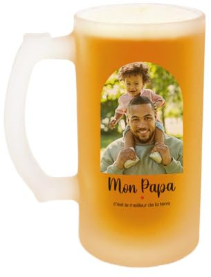 CADEAUX.COM - Chope Bière personnalisable Photo Message Personnalisé - Cadeau Anniversaire Homme Femme Fete Papa Maman