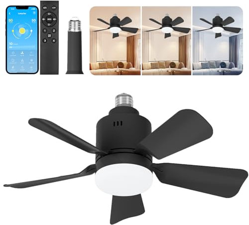 TEKXDD Ceiling Fans with Lights and Remote Control【APP】，4 Speeds,24H Timing,3 Color Temperature 2700-6500K, Fan Lights Ceiling for Bedroom,Living Room Kitchen,E27 /E26, Black