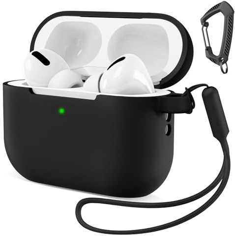 MATEPROX Silikon Hülle Kompatibel mit AirPods Pro 3 Kratzfeste Schutzhülle mit Karabiner und Silikon-Lanyard für AirPods Pro 3rd Generation 2025-Schwarz