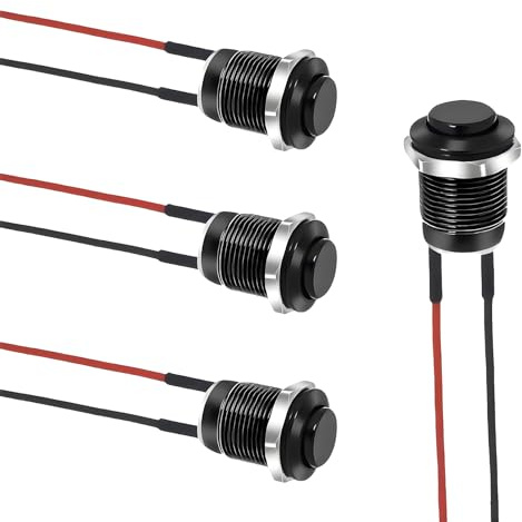 Leloco 4 Stück 12MM Druckschalter 12V, 2 Polige Schalter Wasserdicht Selbstrückstellender Edelstahl Drucktaster mit Kabel, Hoher Kopf KFZ Schalter für Aut, LKW, Motorrad, BOOT, Wohnmobil, 1NO