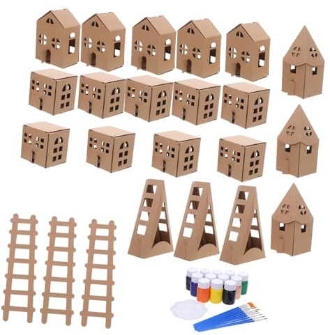 HOMSFOU Casa di Cartone per Kit Miniatura da Costruire e Colorare Casetta in Carta Piccola per Scuola e Attività Creative di Gruppo