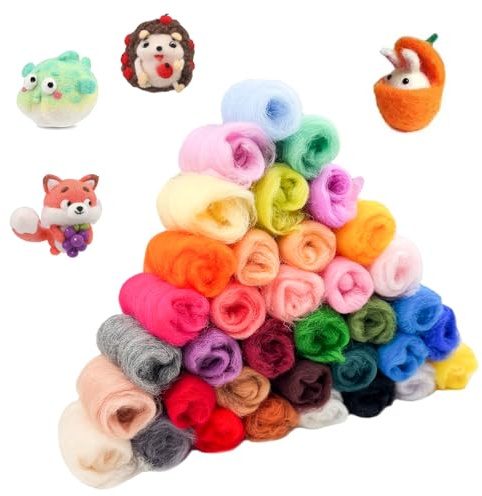 RoyalChic Filzwolle Set 36 Farben 128g Natur-Schafwolle, Wolle Roving | Für Nassfilzen & Trockenfilzen, Für Kinder & Anfänger, zum Nadelfilzen und Stricken