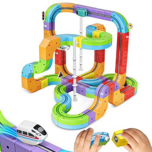 Cubix - Set di treni 3D per bambini a partire dai 3 anni in su (design anti-gravitazione), 88 pezzi
