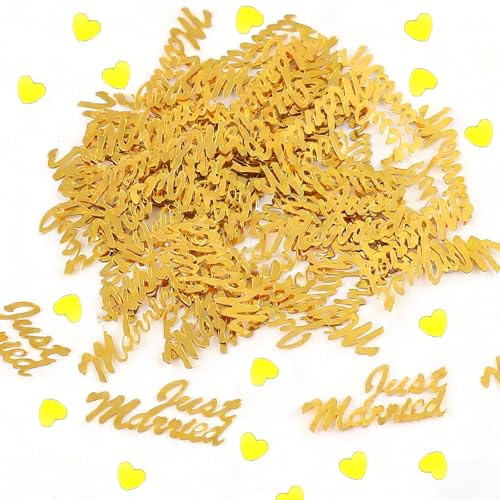 Gleemix Herz Just Married Deko Hochzeit, Konfetti Tischdeko Hochzeitsdeko Gold, Goldene Hochzeit Geschenke Konfettikanone, Streudeko Konfetti, Für Verlobung Deko Hochzeite Tischdeko Geburtstag Wedding