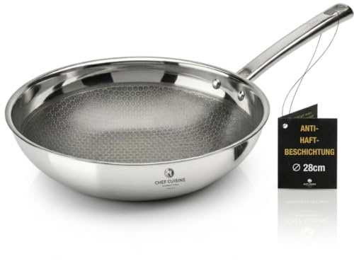 Wokpfanne 28cm Edelstahl Honeycomb Keramikbeschichtung Antihaft Induktion | Kratz-/schnittfest, Antihaft, hohe Wärmeleitfähigkeit, Edelstahlwaben schützen die Keramik, Induktion, spülmaschinengeeignet