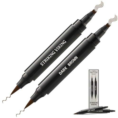 Striking Viking Beard Pencil Filler For Men - Dark Brown, 2 Pens Pack - Temporary Beard Dye - Waterproof Sweatproof Beard Filler for Men for Touchups & Gap Contouring - Enhances Facial Hair