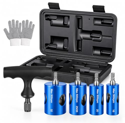 Kit Pro Calibreur Ébavureur à Cliquet Ø16–20–25/26–32 mm, Coffret Poignée 4 Ébavureurs pour Tube Multicouche Tubes Multicouches, PER et PEX, Ébavurage Net, Rapide et Précis