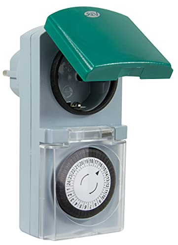 REV Zeitschaltuhr, für innen und aussen, mechanisch, 48 Zeiten/Tag, 30Min. 3680W, grau/grün