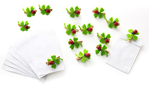 Logbuch-Verlag 14 Gastgeschenk Tüten Mitgebsel mini Papiertüte give-away Kleeblatt Glücksbringer Geschenk Verpackung Hochzeit Silvester Geburtstag Taufe weiß grün 5,3 x 7,8 cm