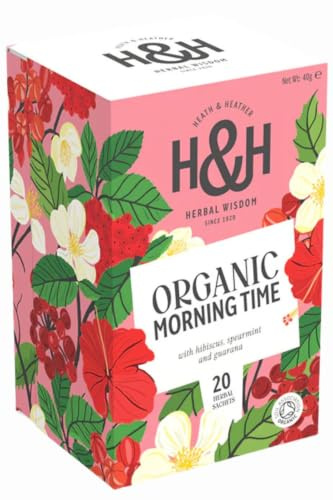 Heath & Heather Morning Time Tea, Hibiscus, Spearmint, Guarana 6 x 20 Boxes | Organic Morning Time Tea • Hibiscus, Spearmint & Guarana • Energising Herbal Tea • 6 x 20 Boxes