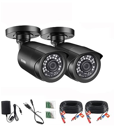 ZOSI 2 Pack 1080P Security Camera Outdoor with 80ft Night Vision, IP66 Weatherproof, Motion Detection, CCTV Surveillance Bullet Cameras Only Support TVI DVR,1080p 2 Tvi Bullet Camera -Black