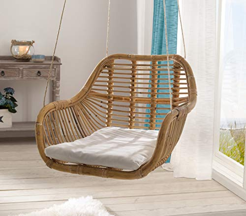 Dekoleidenschaft Fauteuil suspendu en rotin avec coussin, fauteuil en osier, balançoire suspendue
