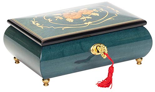 Splendid Music Box Co. Italienische Spieluhr mit eingelegtem Holz, Motiv: Schwanensee, Dunkelblau