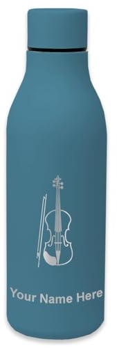 LaserGram Double Wall Stainless Steel Water Bottle, Violin, Personalized Engraving Included (Slate Blue)