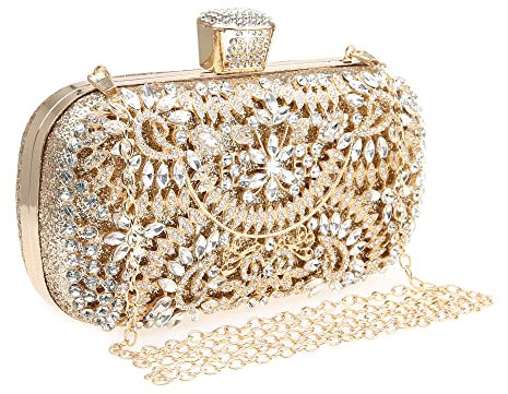 DA BODAN Womens Sparkly Rhinestone Sequin Glitter Bag Clutch Evening Handbag Shoulder Bags Purse for Wedding Party Prom (Full Gold)