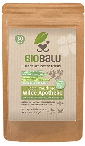 Biobalu Wilde Apotheke - 50 traditionelle Heilkräuter Samen - Bienenfreundliche Wildblumenwiese, Wildkräuter Samen mehrjährig & regional, Arzneipflanzen Saatgutmischung 30 g