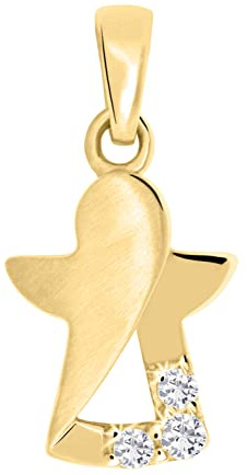 My Gold Mädchen Anhänger Schutzengel Echtes Gelbgold 333/585 / 750 Gold Zirkonia Baby Kinderschmuck Engelchen Engel Taufe Modern Angel