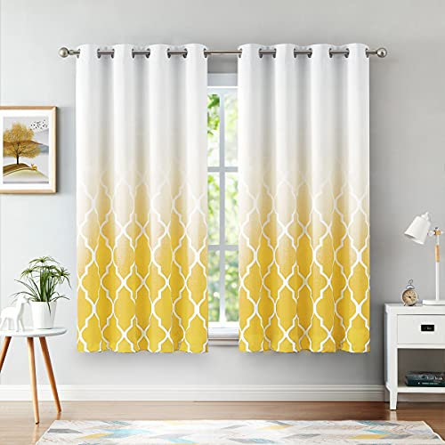 Beauoop Blackout Curtains for Bedroom Yellow Ombre Curtains 72 Inch Drop Geometric Print Eyelet Curtain for Living Room Darkening Thermal Insulated Window Curtain Drapes 2 Panel