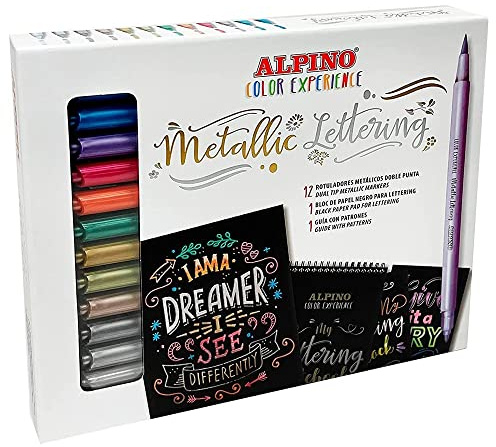 Alpino Color Experience Kit Metallic Lettering | Pennarelli Metallici Lettering | Pennarelli a doppia punta per Lettering | Lettering e Calligrafia