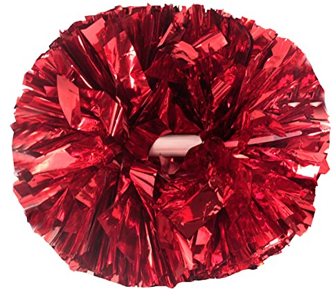 Lovecheer 2PCS Red Pom Poms Cheerleading Metallic Cheer Squad Pompoms with Baton Handle for Sports Team Spirit New Year Party Cheering