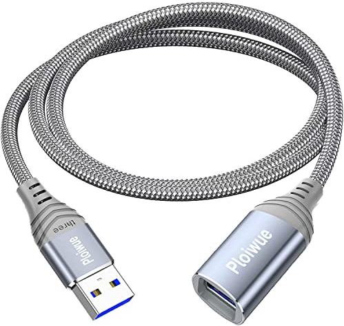 Ploiwue USB 3.0 Extension Cable,[1m] USB A to A Female Extender 5Gbps Data Transfer USB Extension Cable Braided Compatible for Keyboard,Mouse,U Disk,Printer,Scanner,Hard Drive,Grey...
